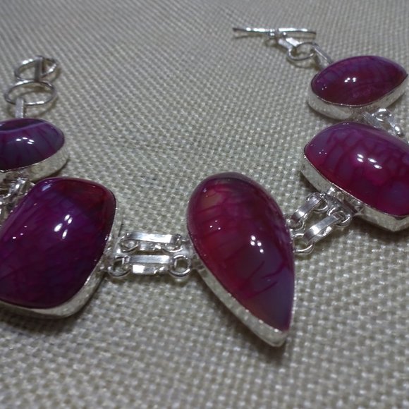 Gorgeous "PINK DRAGONS VEIN AGATE" Handmade Sterling Bracelet Size 8" #439B - Picture 1 of 4
